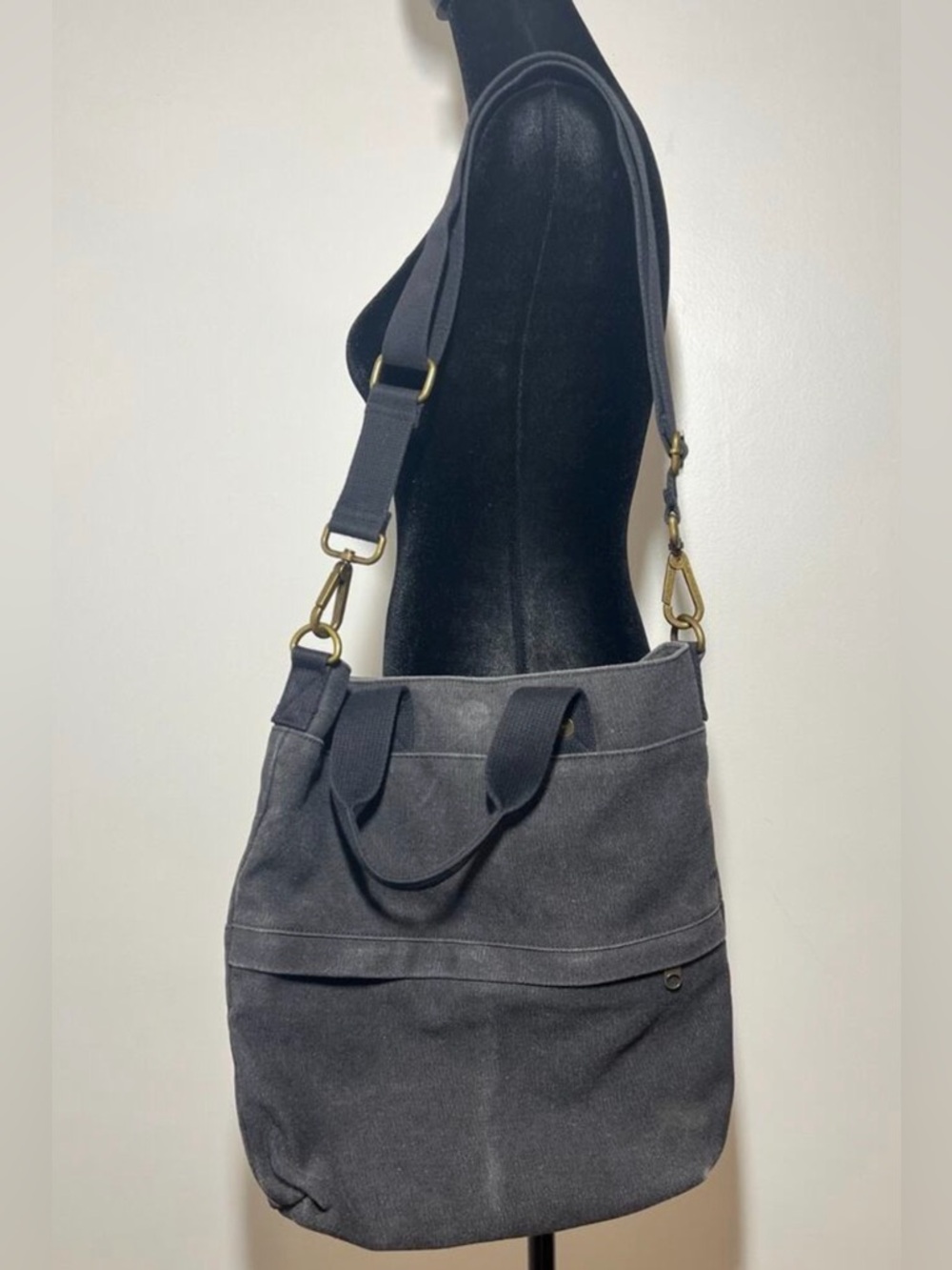 FEED Projects Canvas Crossbody Bag Dark Gray Tote Adjustable Strap
